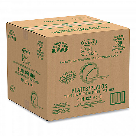 Quiet Classic Laminated Foam Plates, 3-Compartment Plate, 9