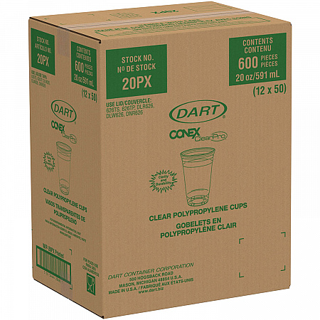Polypropylene Cups, Cold Cups, 20 oz, Plastic, Clear, 50/Bag, 12 Bags/Carton (20PX)