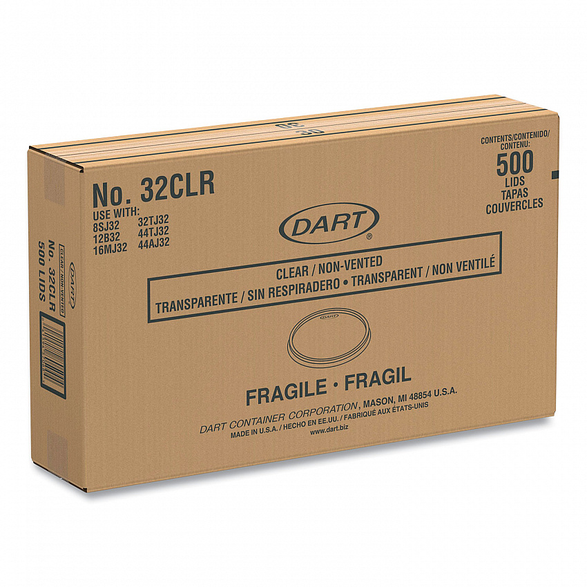 Non-Vented Cup Lids, Fits 32 oz/44 oz Hot Cups, Plastic, Clear, 500/Carton (32CLR)