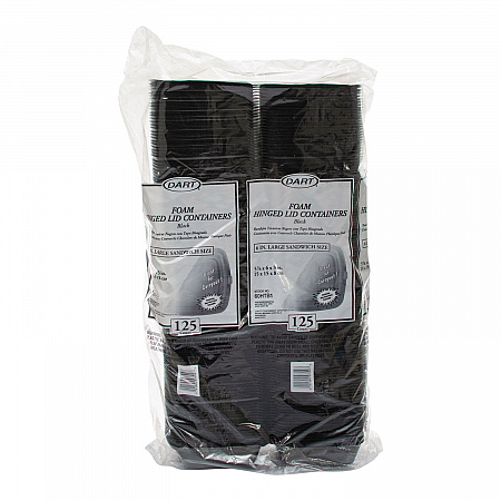 Foam Hinged Lid Containers, Large Sandwich, 6 x 5.9 x 3, Black, 125/Bag, 4 Bags/Carton (60HTB1)