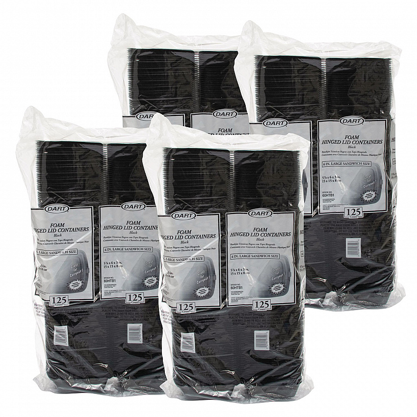 Foam Hinged Lid Containers, Large Sandwich, 6 x 5.9 x 3, Black, 125/Bag, 4 Bags/Carton (60HTB1)