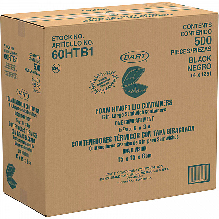 Foam Hinged Lid Containers, Large Sandwich, 6 x 5.9 x 3, Black, 125/Bag, 4 Bags/Carton (60HTB1)