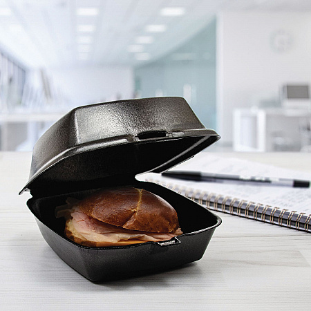 Foam Hinged Lid Containers, Large Sandwich, 6 x 5.9 x 3, Black, 125/Bag, 4 Bags/Carton (60HTB1)