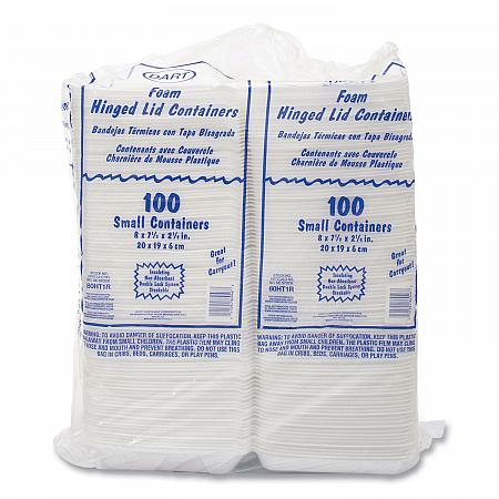 Foam Hinged Lid Containers, 7.5 x 8 x 2.2, White, 200/Carton (80HT1R)