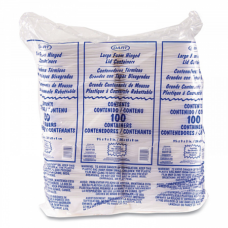 Foam Hinged Lid Containers, 9.01 x 9.4 x 3.1, White, 200/Carton (90HT1R)