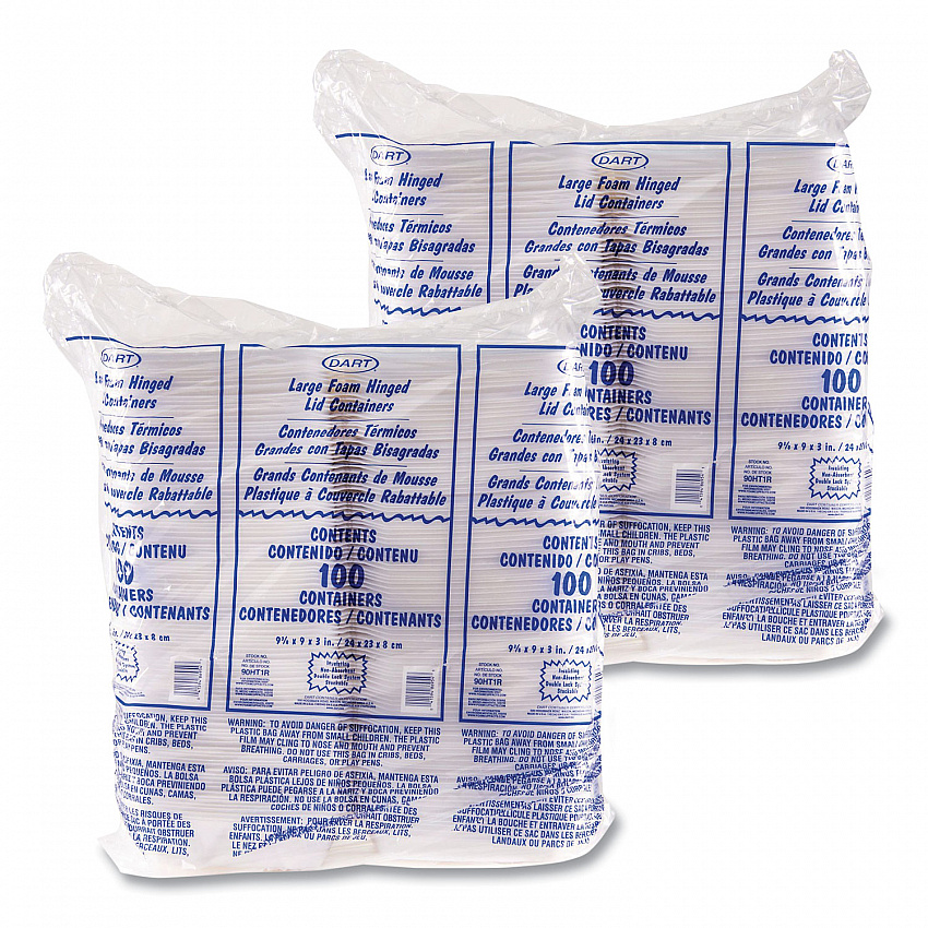 Foam Hinged Lid Containers, 9.01 x 9.4 x 3.1, White, 200/Carton (90HT1R)