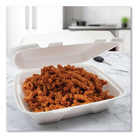 Foam Hinged Lid Containers, 9.01 x 9.4 x 3.1, White, 200/Carton (90HT1R)