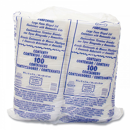 Foam Hinged Lid Container, Performer Perforated Lid, 9 x 9.4 x 3, White, 100/Bag, 2 Bag/Carton (90HTPF1R)