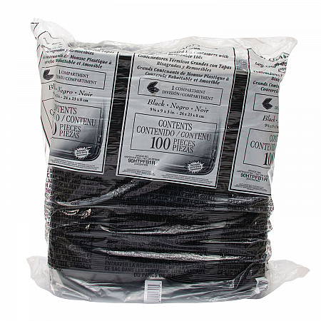 Insulated Foam Hinged Lid Containers, 9.01 x 9.4 x 3.1, Black, 100/Bag, 2 Bags/Carton, 200 Containers/Carton (90HTPFB1R)