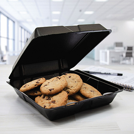 Insulated Foam Hinged Lid Containers, 9.01 x 9.4 x 3.1, Black, 100/Bag, 2 Bags/Carton, 200 Containers/Carton (90HTPFB1R)