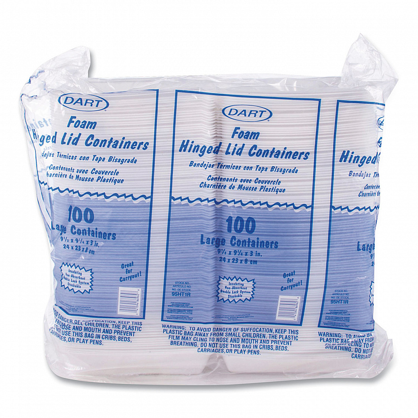 Foam Hinged Lid Containers, 9.25 x 9.5 x 3, 200/Carton (95HT1R)