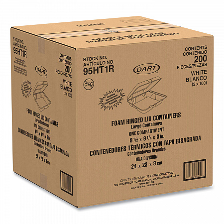 Foam Hinged Lid Containers, 9.25 x 9.5 x 3, 200/Carton (95HT1R)