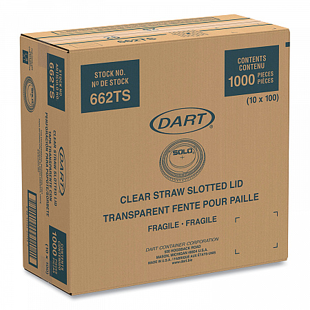 Straw-Slot Cold Cup Lids, Fits 9 oz to 20 oz Cold Cups, Plastic, Clear, 100/Pack (662TSPK)