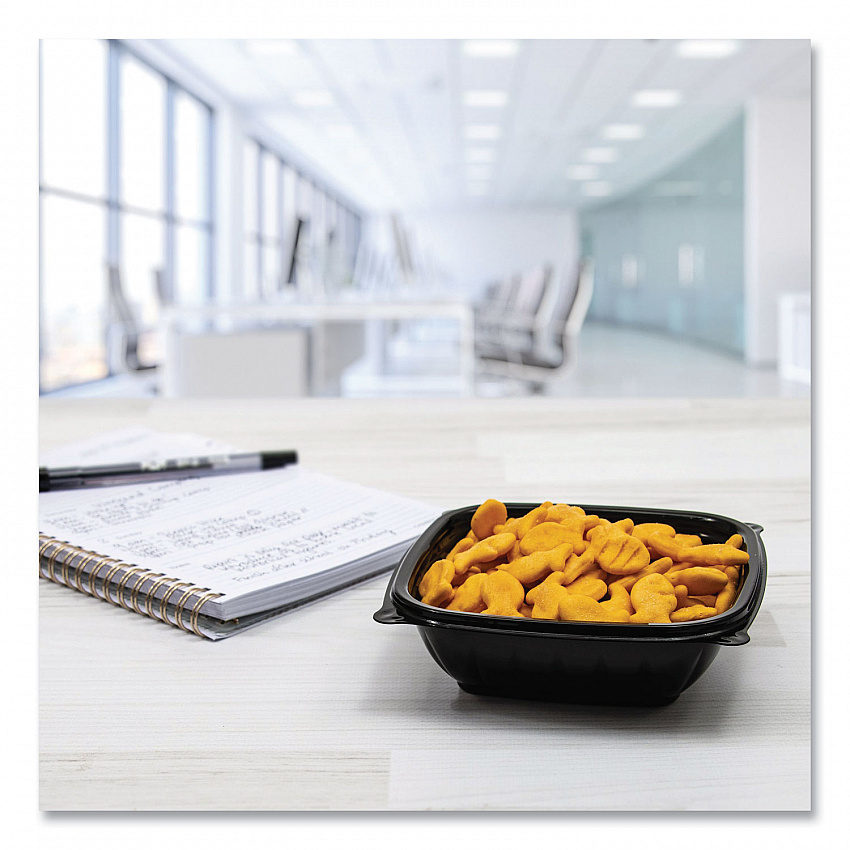 PresentaBowls Pro Black Square Bowls, 8 oz, 5 x 5 x 1.5, Plastic, 63/Bag, 8 Bags/Carton (B8SB)