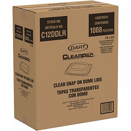 ClearPac Clear Container Lids, Dome, 4.9 x 5.9, Clear, Plastic, 63/Pack, 16 Packs/Carton (C12DDLR)