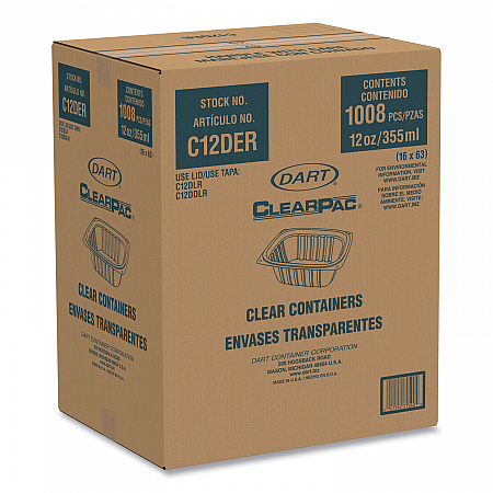 ClearPac Containers, 12 oz, 4.9 x 5.9 x 2, Clear, Plastic, 63/Pack, 16 Packs/Carton (C12DER)