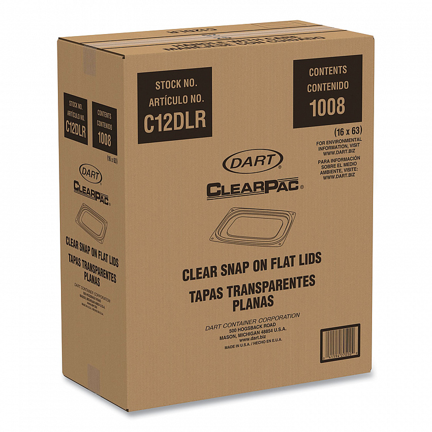 ClearPac Clear Container Lids, Flat, 4.9 x 5.9, Clear, Plastic, 63/Pack, 16 Packs/Carton (C12DLR)