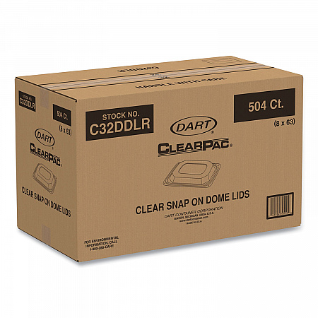 ClearPac Clear Container Lids, Dome, 6.5 x 7.5, Clear, Plastic, 63/Pack, 8 Packs/Carton (C32DDLR)