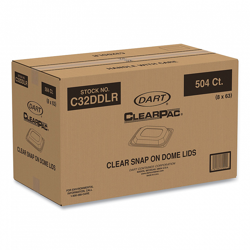 ClearPac Clear Container Lids, Dome, 6.5 x 7.5, Clear, Plastic, 63/Pack, 8 Packs/Carton (C32DDLR)