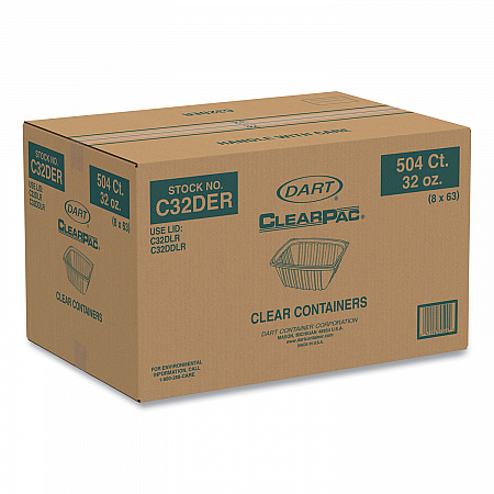 ClearPac Containers, 32 oz, 9.4 x 6.8 x 2.1, Plastic, 63/Pack, 8 Pack/Carton (C32DER)