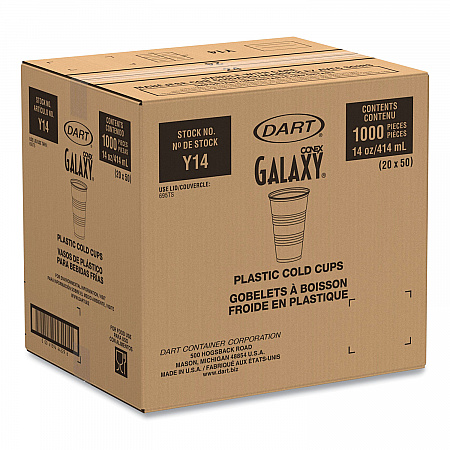 High-Impact Polystyrene Cold Cups, 14 oz, Plastic, Translucent, 50/Sleeve. 20 Sleeves/Carton (Y14)