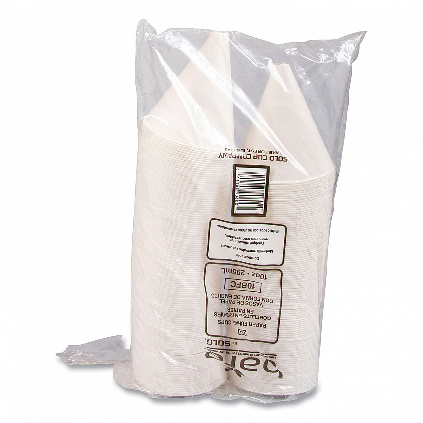 Bare Eco-Forward Treated Paper Funnel Cups, ProPlanet Seal, 10 oz, White, 250/Bag, 4 Bags/Carton (10BFC)