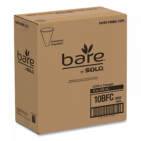 Bare Eco-Forward Treated Paper Funnel Cups, ProPlanet Seal, 10 oz, White, 250/Bag, 4 Bags/Carton (10BFC)