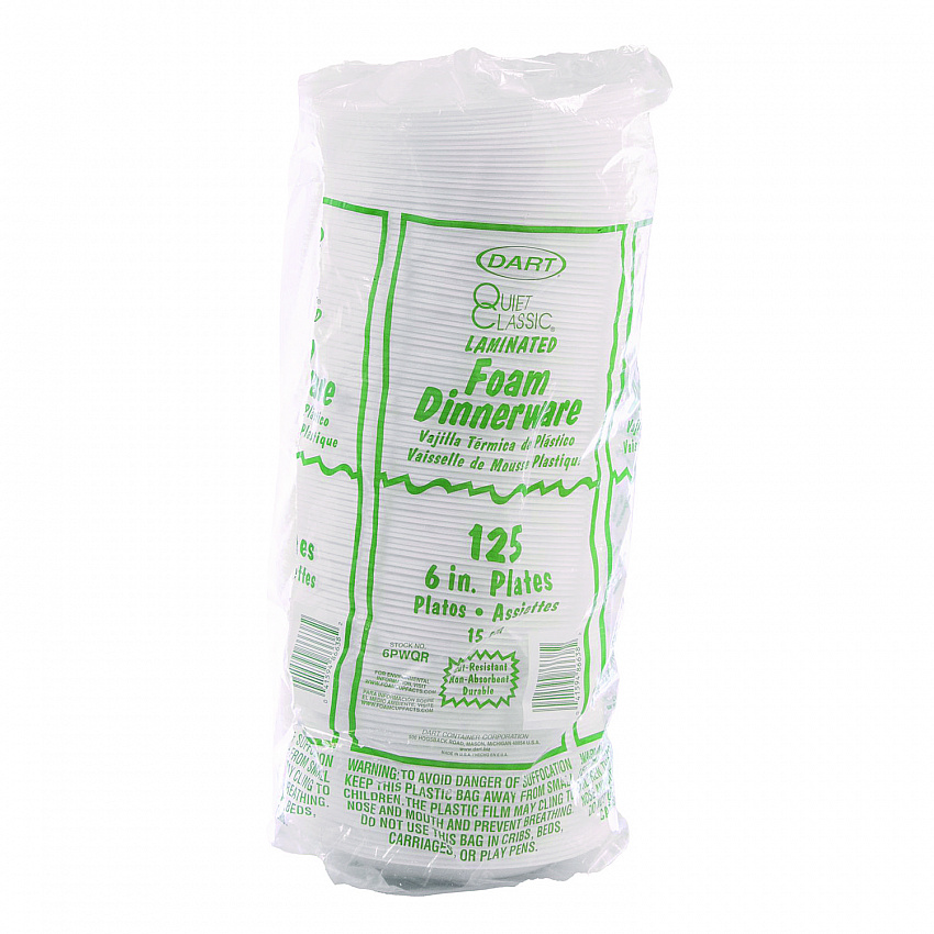 Mediumweight Foam Dinnerware, Plate, 6" dia, White, 125/Pack (6PWQRPK)
