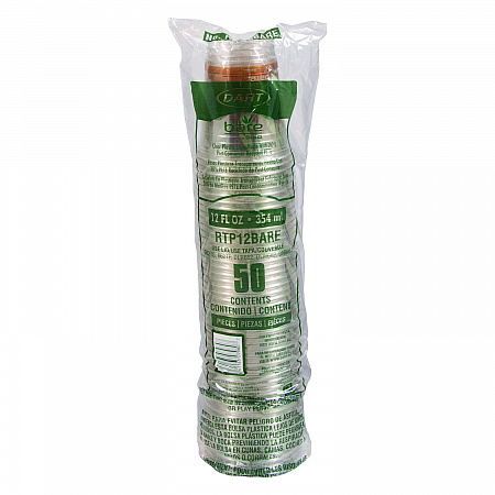 Bare Eco-Forward RPET Cold Cups, Squat, 12 oz to 14 oz, Plastic, Leaf Design, 50/Pack (RTP12BAREPK)