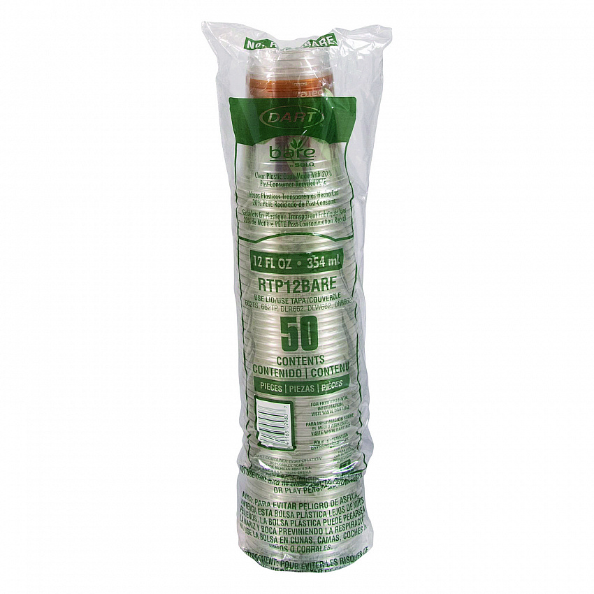 Bare Eco-Forward RPET Cold Cups, Squat, 12 oz to 14 oz, Plastic, Leaf Design, 50/Pack (RTP12BAREPK)