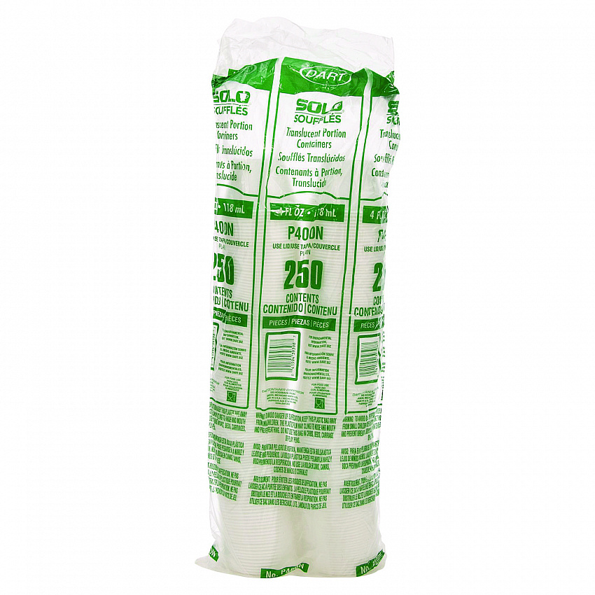 Polystyrene Portion Cups, 4 oz, Plastic, Translucent, 250/Bag, 10 Bags/Carton (P400N)