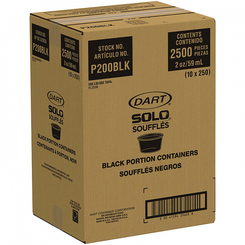 Polystyrene Portion Cups, 2 oz, Plastic, Black, 250/Bag, 10 Bags/Carton (P200BLK)