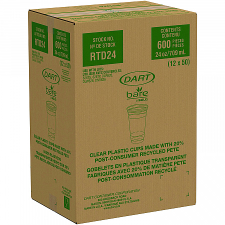 Bare Eco-Forward RPET Cold Cups, 24 oz, Plastic, Clear/Green/Orange, 50/Pack, 12 Packs/Carton (RTD24BARE)