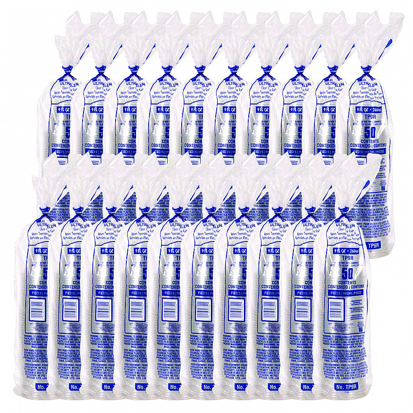 Ultra Clear PET Cups, Squat, 9 oz, Plastic, 50/Bag, 20 Bags/Carton (TP9R)