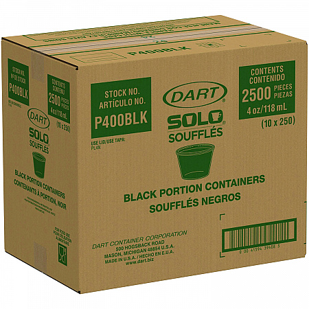 Polystyrene Portion Cups, 4 oz, Plastic, Black, 250/Bag, 10 Bags/Carton (P400BLK)