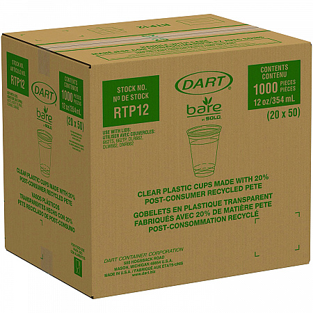Bare Eco-Forward RPET Cold Cups, Squat, 12 oz to 14 oz, Plastic, Leaf Design, 50/Pack (RTP12BAREPK)