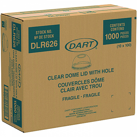Ultra Clear Dome Cold Cup Lids, Fits 16 oz to 24 oz Cold Cups, Plastic, Clear, 1,000/Carton (DLR626CT)