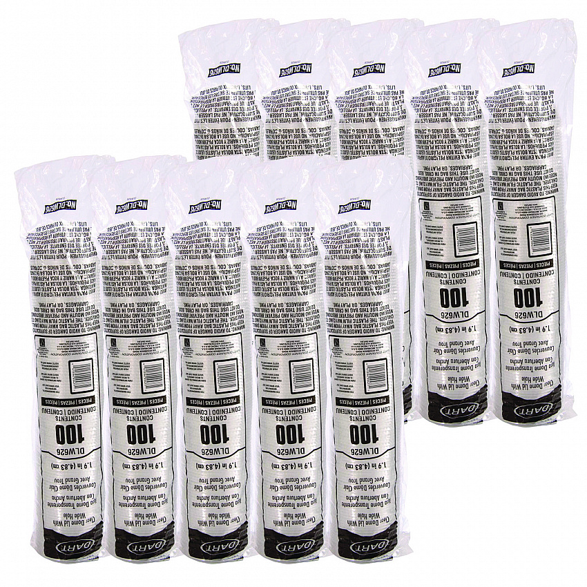 Open-Top Dome Lid, With 1.9" dia Hole, Fits 16 oz to 24 oz Cold Cups, Plastic, Clear, 1,000/Carton (DLW626)