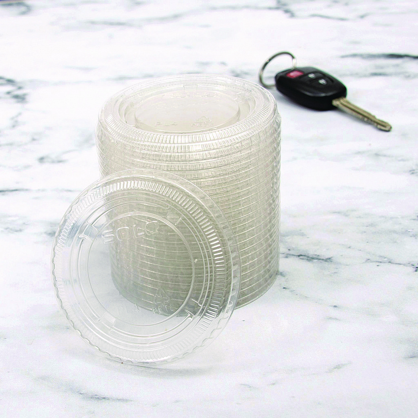 Portion/Souffle Cup Lids, Fits 3.25 oz to 9 oz Portion Cups, Plastic, Clear, 125/Pack, 20 Packs/Carton (PL4N)