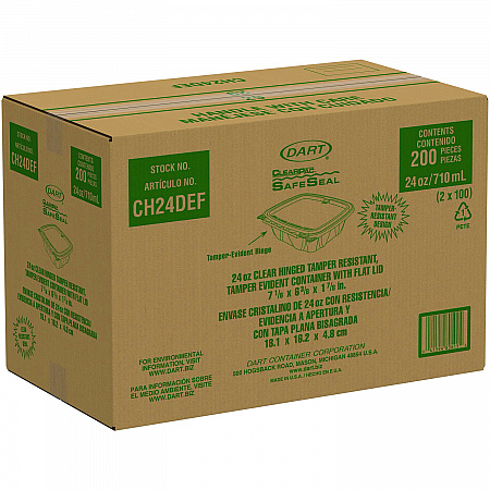 ClearPac SafeSeal rPET Tamper-Resistant Container, ProPlanet Seal, Flat Lid, 24 oz, Clear, 100/Bag, 2 Bags/Carton (CH24DEF)