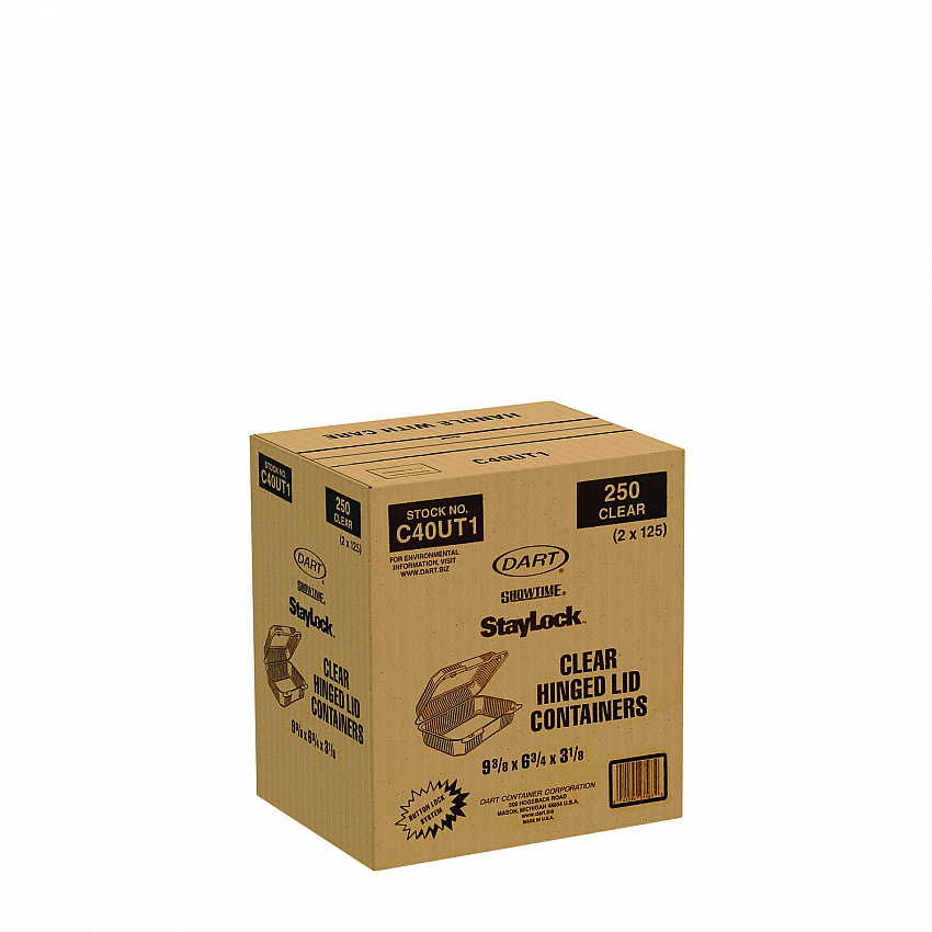 StayLock Clear Hinged Lid Containers, Oblong, 6.81 x 9.4 x 3.1, Plastic, 125/Bag, 2/Carton (C40UT1)