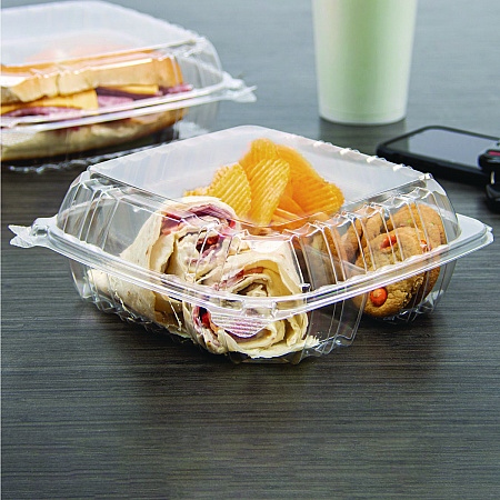 ClearSeal Hinged-Lid Plastic Containers, 8.25 x 8.25 x 3, Clear, Plastic, 125/Pack, 2 Packs/Carton (C90PST3)