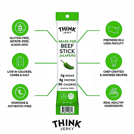 Jalapeno 100% Grass-Fed Beef Sticks, 1 oz Individually Wrapped Sticks, 20/Carton (33700003)