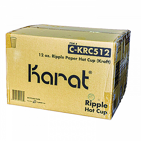 Ripple Hot Cups, 12 oz, Paper, Kraft/White, 500/Carton (CKRC512)