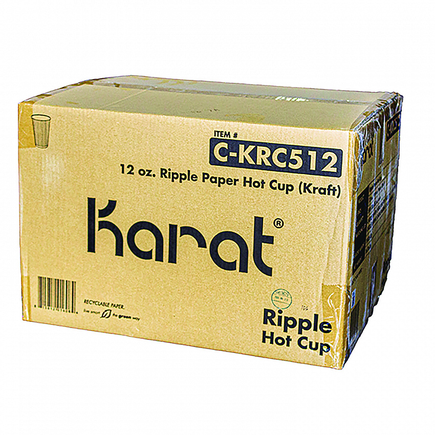 Ripple Hot Cups, 12 oz, Paper, Kraft/White, 500/Carton (CKRC512)