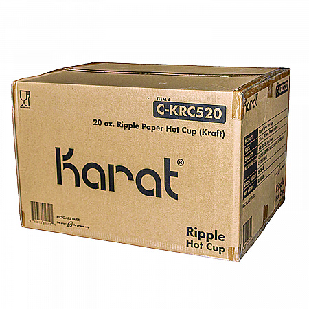 Ripple Hot Cups, 20 oz, Paper, Kraft/White, 500/Carton (CKRC520)
