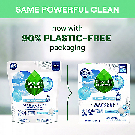 Natural Automatic Dishwasher Detergent Packs, Free and Clear, 45 Powder Packets/Box, 5 Boxes/Carton (45180CT)