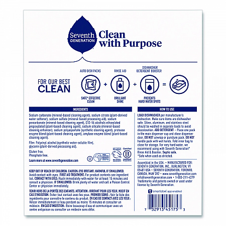 Natural Automatic Dishwasher Detergent Packs, Free and Clear, 45 Powder Packets/Box, 5 Boxes/Carton (45180CT)