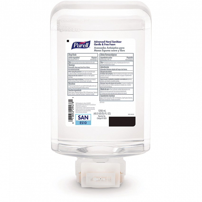 Advanced Hand Sanitizer Fragrance Free Foam, For ES10 Automatic Dispensers, 1,200 mL Refill, Fragrance-Free, 2/Carton (835102CT)