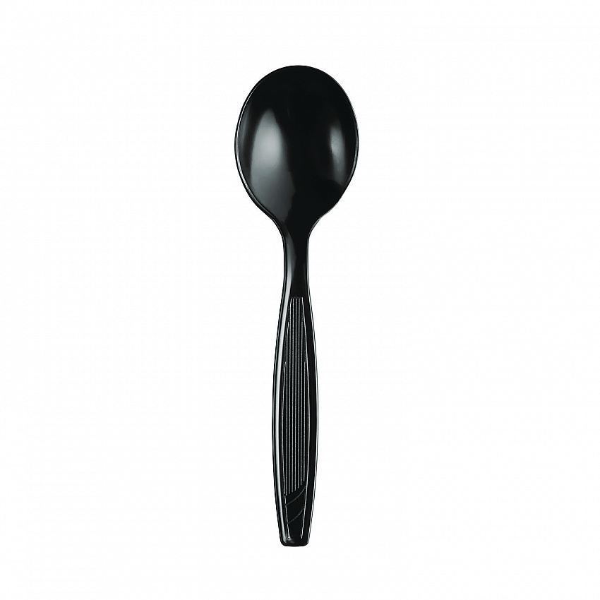 Individually Wrapped Heavyweight Soup Spoons, 5.75", Plastic, Black, 1,000/Carton (SH53C7)